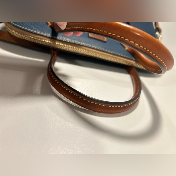 Dooney & Bourke Pebble Grain Leather Satchel Navy Blue Tan Trim Crossbody Purse - Picture 9 of 16